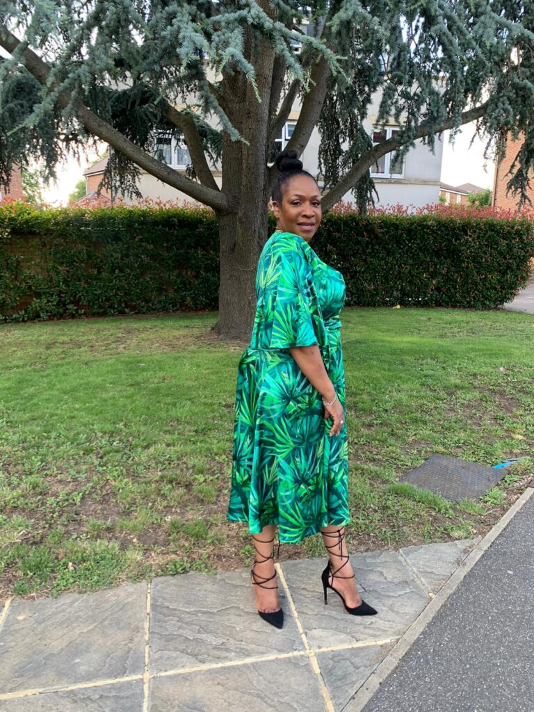 Angie Greaves Bombshell Palm Print Dress